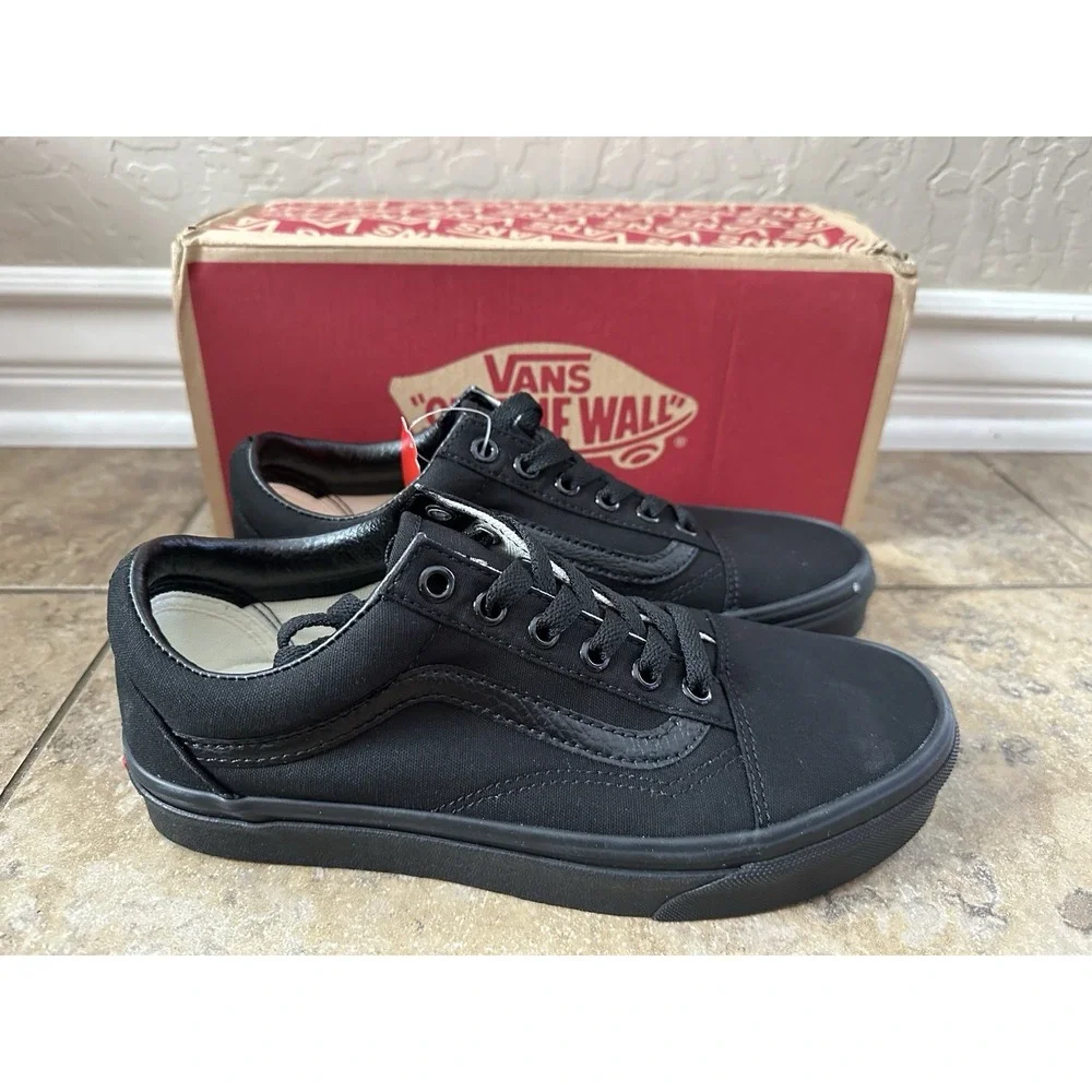 VANS OLD SKOOL CANVAS SHOES BLACK/BLACK VN000D3HBKA SIZE MENS 5.5 / WOMENS 7